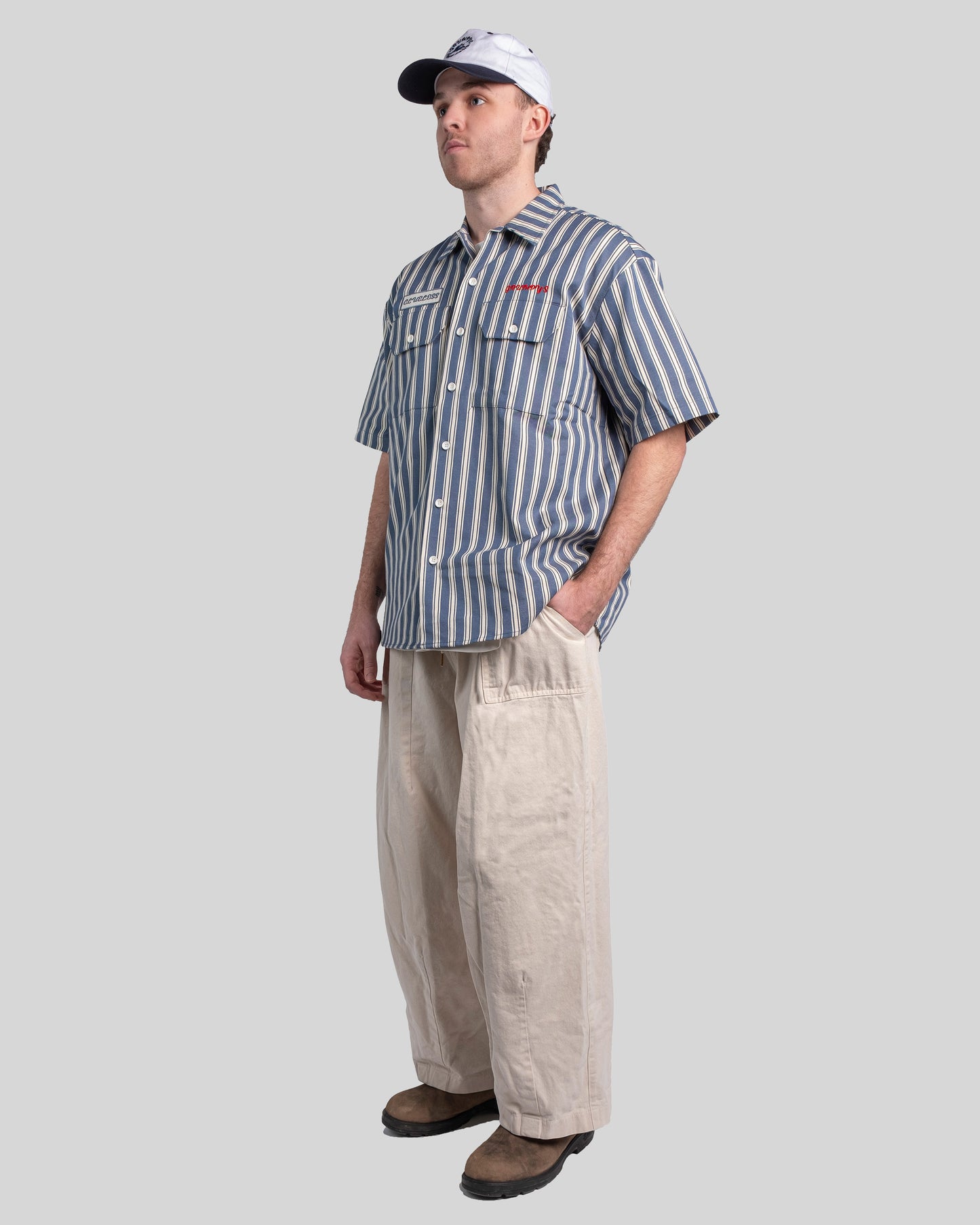 GRUMPY'S BLUE BUTTON UP WORK SHIRT