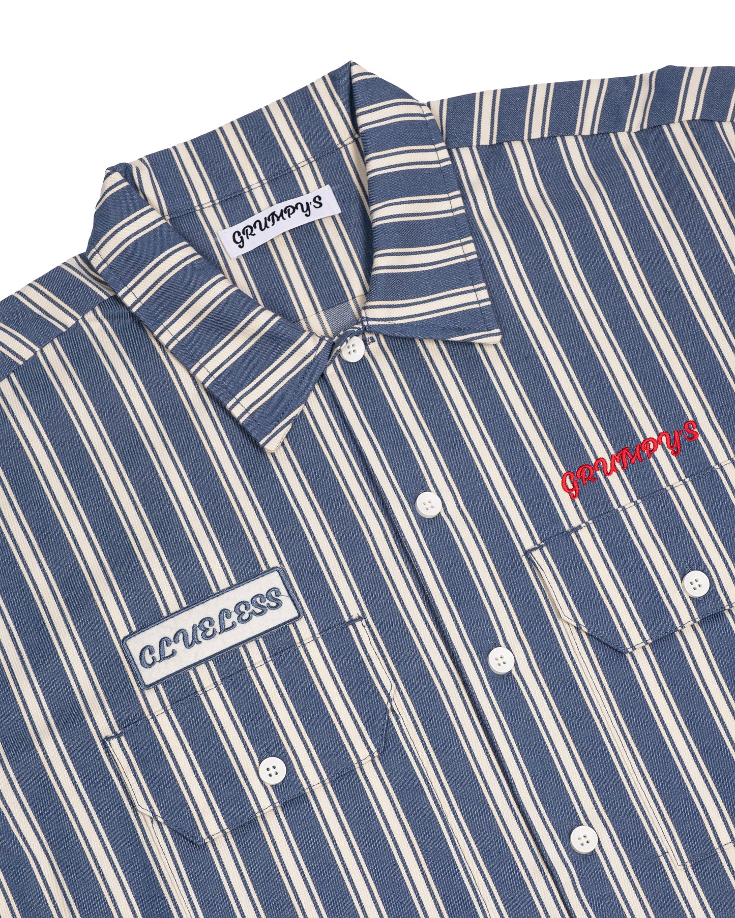 GRUMPY'S BLUE BUTTON UP WORK SHIRT